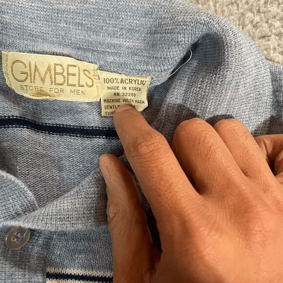 Vintage 90's Men’s Polo Shirt Long Sleeve Striped Blue Collar Gimble XL - Picture 2 of 6